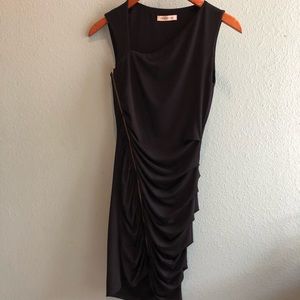 Diagonal zipper front little black dress